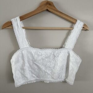 Woman's AE White Lace Overlay Super Cropped Bandeau Bra Tank Top Size‎ Small